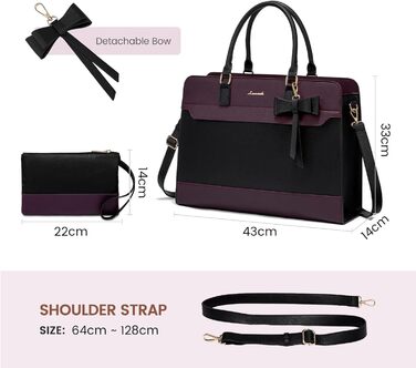 Сумка LOVEVOOK для жінок, велика, 15.6 дюймів, для ноутбука, робоча, елегантна, однотонна, шкіряна, для школи, офісу, ділових поїздок, shopper, tote bag (15.6 дюймів, фіолетово-чорна)