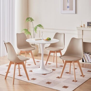 Набір з 6 стільців для їдальні, скандинавський стиль, ретро-дизайн, з м'яким сидінням, для кухні/офісу, з масивними буковими ніжками (колір: коричневий)