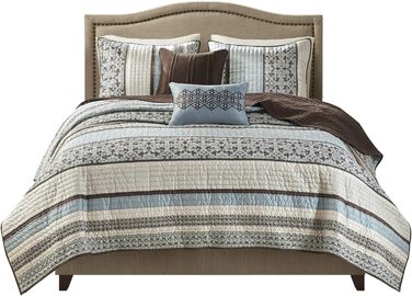 Комплект постільної білизни Madison Park Quilt Luxe Jacquard, оверсайз King, Прінстон, червоний/синій, 5 предметів