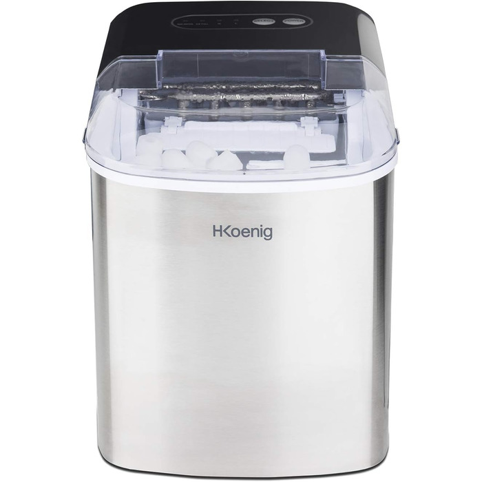Льодогенератор H.Koenig ICEK12, 12 кг/добу, нержавіюча сталь, сріблястий - 2 розміри кубиків льоду, індикатор рівня води