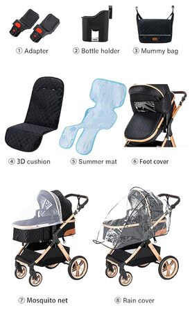 Дитяча коляска Glokid 3 в 1, комбінована модель з речною системою, переносна сумка для переодягання, москітна сітка, дощовик, теплий мішок, складна конструкція, положення для сну, рожевий колір (GPHX1)