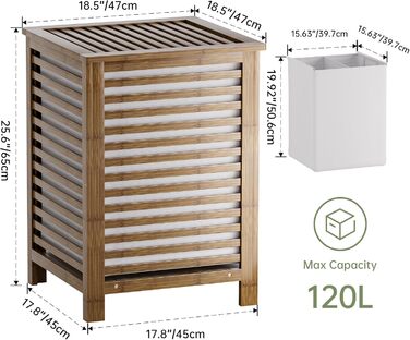 SMIBUY Кошик для білизни з бамбука з кришкою, 30л, для одягу, іграшок, рушників (горіх)
