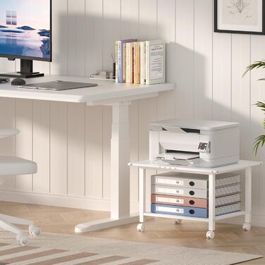 Стіл для принтера LELELINKY з колесами, мобільний двоярусний стійка для принтера, білий, 52.5 x 40 x 36 см