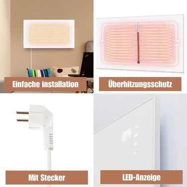 Інфрачервовий нагрівач для стін Mursche 450W з термостатом, пультом дистанційного керування та Wi-Fi, електрообігрівач для дому, енергозберігаючий, з можливістю настінного монтажу