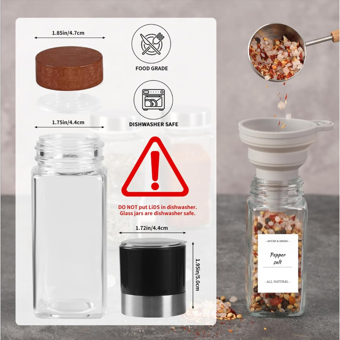 Набір скляних банок для спецій FRIBERG (20 шт.) з дерев'яними кришками, млини для спецій, етикетки