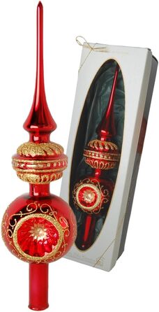 Ялинкова іграшка блискуча з прикрасами та дзвіночками, 29 см у високоякісній подарунковій коробці (ялинкова іграшка з подвійним рефлектором, червона)