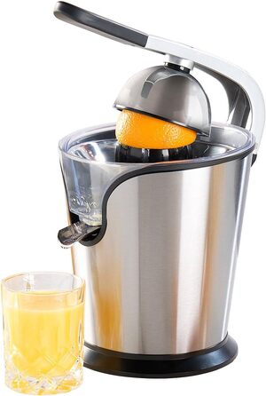 Соковижималка для апельсинів Rosenstein & Shne електрична соковижималка для цитрусових з нержавіючої сталі, 2 насадки, контейнер для соку, 160 Вт (електрична соковижималка для апельсина, електрична соковижималка для апельсинів, ідея для подарунка)