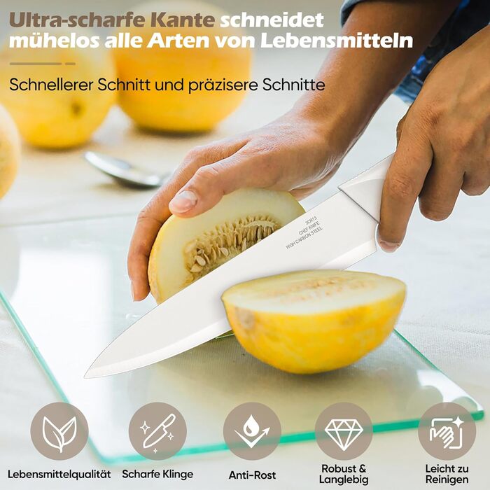 Набір кухонних ножів Homikit з підставкою, з шліфувальником, нержавіюча сталь, 6 ножів для стейку, антиковзні ручки, 15 предметів