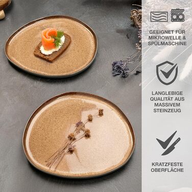 Набір посуду Moritz & Moritz ORGANIC на 6 осіб (18 предметів) - Елегантний набір тарілок з якісного кераміки (18 предметів) - 6 великих тарілок, 6 десертних тарілок, 6 супових тарілок, 2 сервірувальні тарілки (Бежевий)