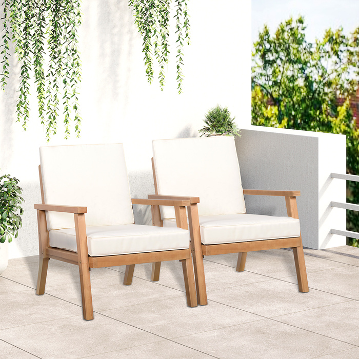 Outsunny Garden Chairs Набір з 2 зручних садових крісел з подушками, з деревини тополі, для балкона та саду, 66x77.5x74.5 см | Aosom