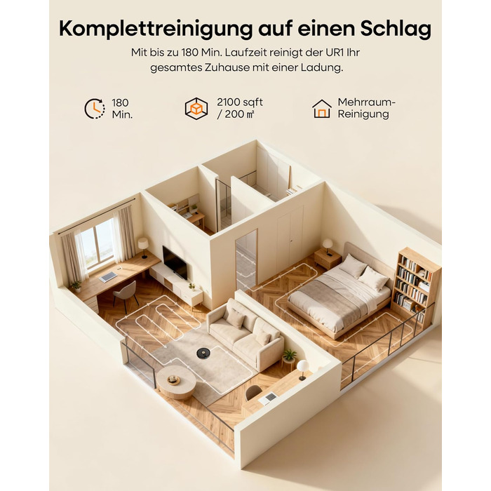 Робот-пилосос з функцією миття 5000Pa, 3-в-1 з часом роботи 180 хвилин, для прибирання шерсті тварин та килимів, з керуванням через додаток, чорний