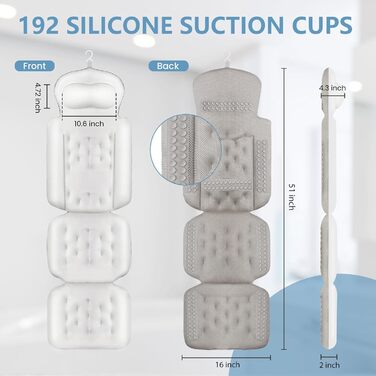 Подушка для ванни повного розміру, товста подушка для ванни з мішком для білизни, розкішна подушка для ванни для підтримки голови, шиї та плечей, для релаксації та спа (білий, 129,5 x 40,6 см)