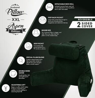 Подушка для чоловіка з підлокітниками - сіра, для читання та відпочинку в ліжку | Premium Memory Foam | Знімна подушка для шиї