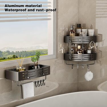 Поличка для душу Voldra без свердління, кутова поличка для ванної кімнати з присосками, металева поличка для душу з тримачем для рушників (2 шт., сіра)
