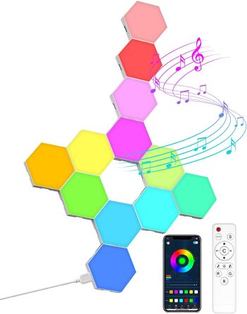 Смарт LED панелі Hexagon RGB, 8 шт. – настінне декоративне підсвічування для кімнати та геймерської зони, музична синхронізація