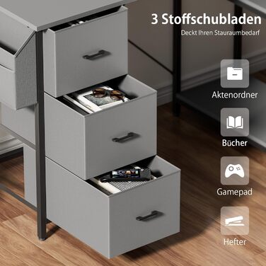 Комп'ютерний стіл HLONONE L-подібний з 3 ящиками для тканини, з полицями та бічною кишеню, для офісу, геймінгу та дому, білий (120 x 80 см, сірий)