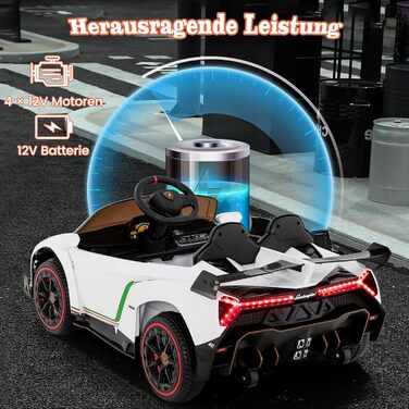 Електромобіль для дітей COSTWAY Lamborghini з пультом, LED фарами, сигналом, музикою, швидкість 3-6 км/год, білий, для дітей від 3 років