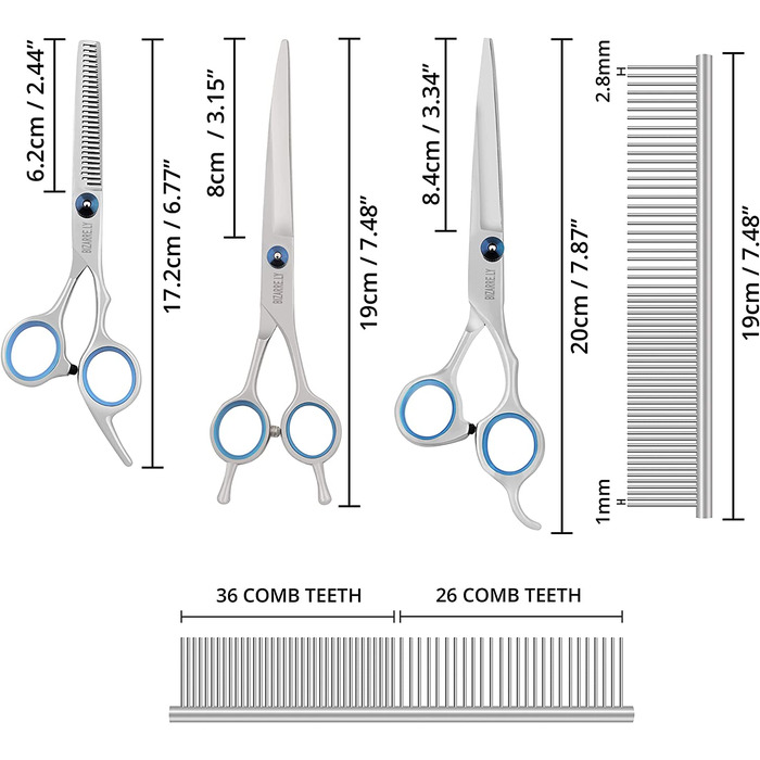 Професійний набір для догляду за собаками - набір для стрижки собак-Ножиці для стрижки собак і домашніх тварин-включає в себе ножиці для стрижки, вигнуті ножиці і ножиці і гребінець для собак-Набір для догляду за кішками і собаками