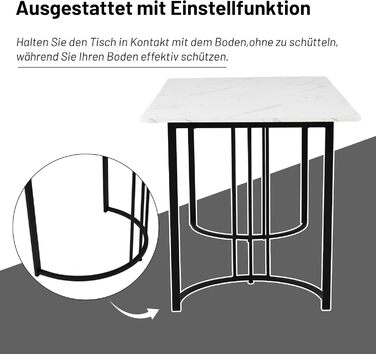 Обідній стіл Merax 140x80 см з імітацією мармуру, для 4-6 осіб, металевий каркас, регульовані ніжки, білий/чорний