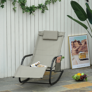 Крісло-гойдалка, садове крісло-гойдалка, шезлонг з металевою сіткою, чорний + світло-сірий, 150 x 62 x 88 см