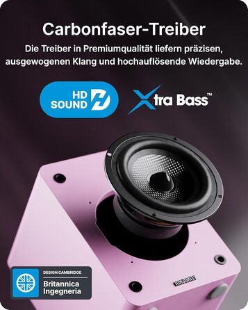 Активні Hi-Fi колонки Majority D50X 2.0, 60 Вт, Bluetooth 5.3, HDMI ARC, AUX, вуглецевий диффузор, для ПК та студії (Рожеві)