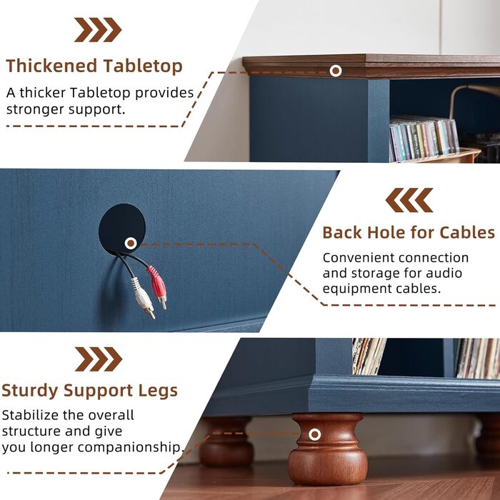 LELELINKY Підставка для програвача, полиця для платівок, містить до 200 платівок, великий дерев'яний стіл для програвача, полиця для платівок у вітальню, спальню, офіс (Блакитний)