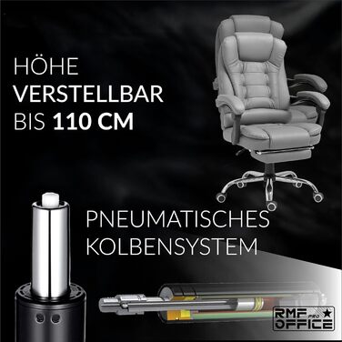 Ергономічне крісло для офісу RMF, регульоване, з підніжкою – зручне та розслаблююче крісло для робочого столу, обертається, регулювання висоти, сіре