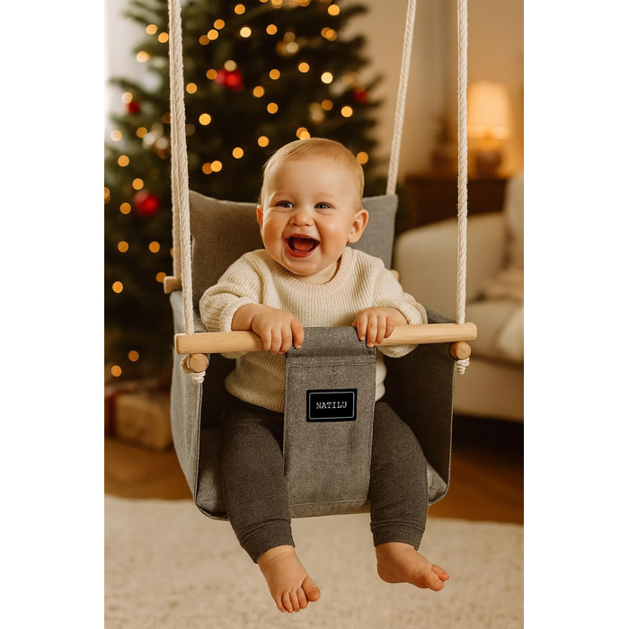 Дерев'яна гойдалка для дітей NATILU® - Indoor/Outdoor | Гойдалка для дому та вулиці | NATILU® Silver