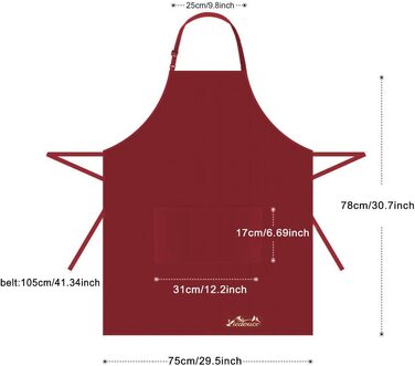 Фартух Viedouce з 2 упаковок, водонепроникний фартух шеф-кухаря з кишенями, Регульований кухонний фартух, фартух для барбекю, нагрудний фартух, кухонний фартух (червоний)