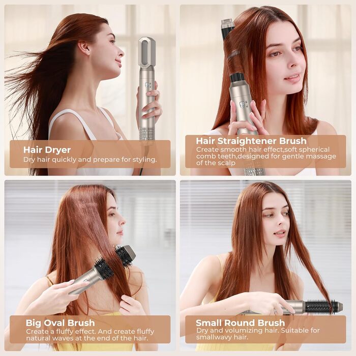 Фен Airstyler 6в1, Набір для завивки OKWRAP Multi Styler 30 мм, щітка для теплого повітря 1000 Вт Gold