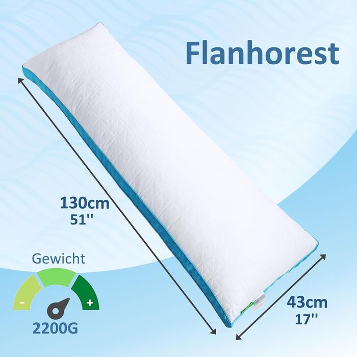 Подушка для сну Flanhorest з ефектом пам'яті для вагітних та годування, 130x43 см, біло-блакитна