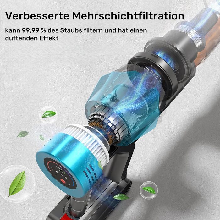 Bergxperten Orizom: Бездротовий пилосос з автовиявленням пилу, 60 хв роботи, 550 Вт, для килимів та твердих поверхонь, видалення шерсті тварин, без мішка (Блакитний)
