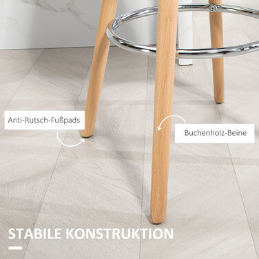 Набір з 2 барних стільців у скандинавському стилі, з підставкою для ніг, розміром 43 см x 43 см x 91 см, у кольорах: натуральний + чорний