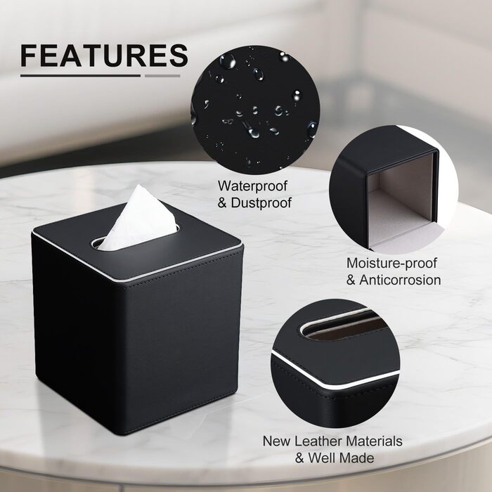 Скляна коробка для серветок KingFOM, чорна, квадратна - для офісу, авто, дому