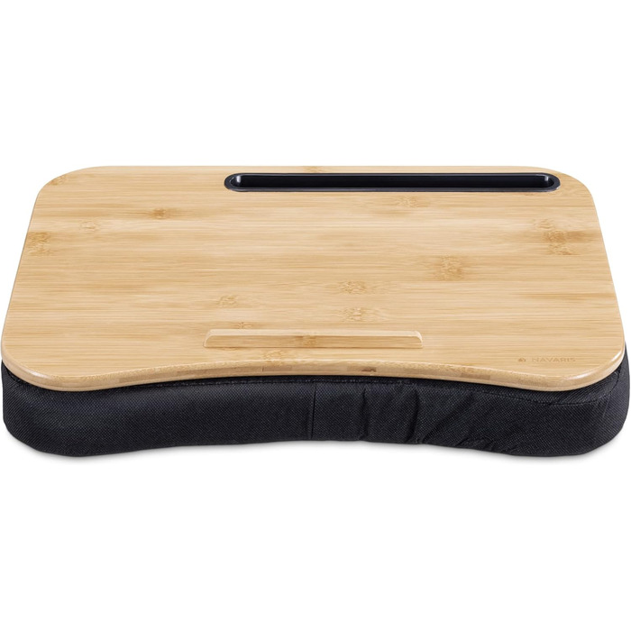 Підставка для ноутбука Navaris з подушкою 44x32x6 см - дерев'яна підставка з м'якою подушкою для ноутбука та планшета - чорний колір, натуральне дерево
