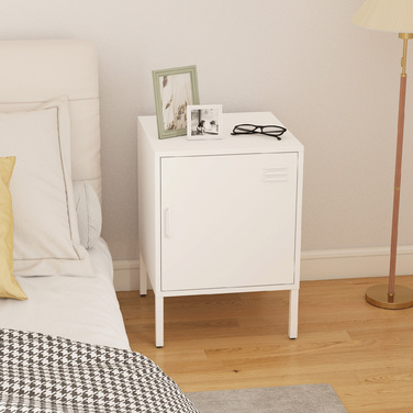 Приліжкова тумбочка зі сталі, універсальний столик, з регульованою полицею, для спальні, вітальні, білий