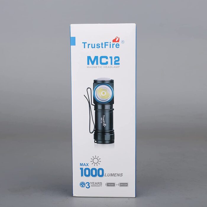 Передня Лампа TrustFire, передня лампа світлодіодна перезаряджається передня лампа 1000 люмен MC12 Світлодіодна передня лампа магнітна передня лампа IPX8 Водонепроникна передня лампа для кемпінгу, бігу підтюпцем (яскраво-чорний)
