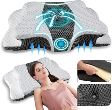 Ортопедична подушка для шиї з Memory Foam, регульована, ергономічна, для комфортного сну, без запаху, контурна, для сну на боці