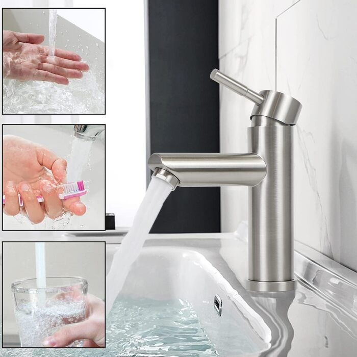 Змішувач для ванної кімнати з нержавіючої сталі з одним левом, для умивальника, під високий тиск, з гарячою та холодною водою