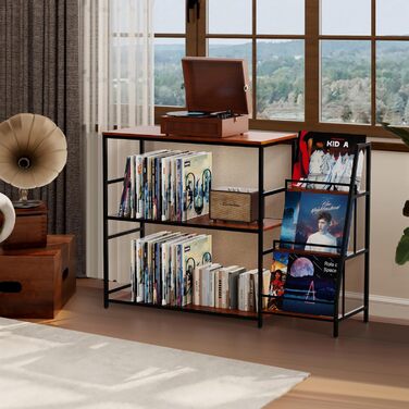 Стіл для програвача YCJY з полицями для платівок, вінтажний, місткість до 400 альбомів