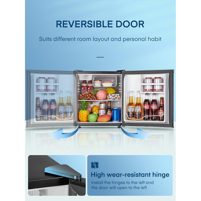 Міні-холодильник E 46L з морозильною камерою, енергоощадний, регулювання температури, рівень шуму 42 дБ, чорний — для офісу, кухні та спальні