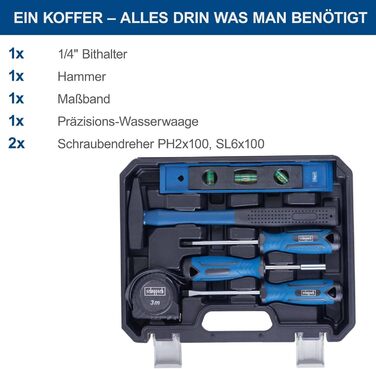 Набір інструментів Scheppach 97 предметів у пластиковому кейсі: викрутки, біти, шестигранники з гумовими ручками
