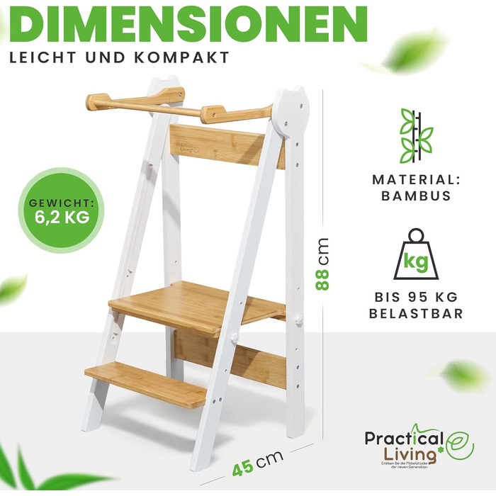 Навчальна вежа Lernturm Montessori: дерев'яна, регульована висота, для дітей від 1 року, складана. Ідеально для дому та навчання.