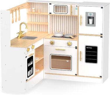 Дерев'яна кухня Мамабрум XXXL з LED-підсвічуванням та аксесуарами для дітей 3+ - набір іграшкової кухні з мікрохвильовою піччю, каструлями та столовим приладдям