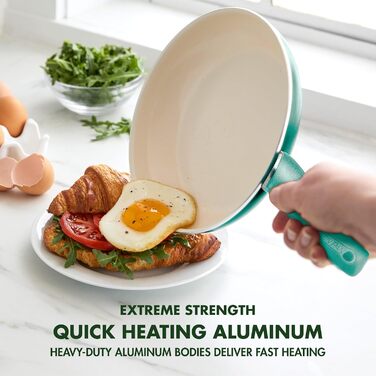 GreenPan Rio: Сковорода з керамічним покриттям та лопаткою, 20.3 см, антипригарна, без PFAS, для приготування сніданку, посудомийна, термостійка, блакитна