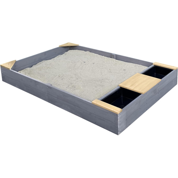 Дерев'яний пісочниця AXI Kelly з лавкою, сидіннями та контейнерами для води | Пісочниця для дітей сірого та коричневого кольору | 180 x 115 см