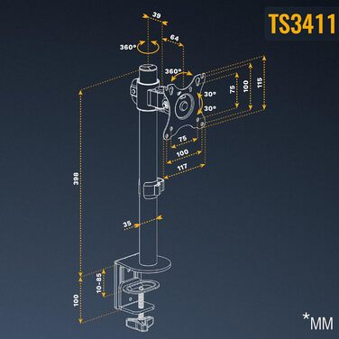 Кріплення для монітора RICOO TS2711: підставка для екрану 13-30 дюймів, кріплення VESA 75/100, настільний тримач для комп'ютера