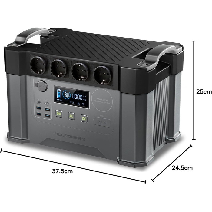 Портативна електростанція ALLPOWERS 2400W (4000W пік) з MPPT сонячною панеллю, 1451Wh, для кемпінгу, RV, дому, резервного живлення