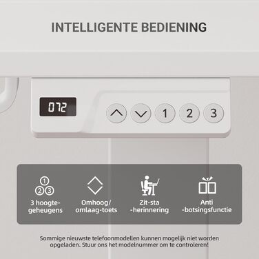 Регульований стіл Claiks для офісу, 120x60 см, білий, 80 кг, 3 положення пам'яті, з гачками