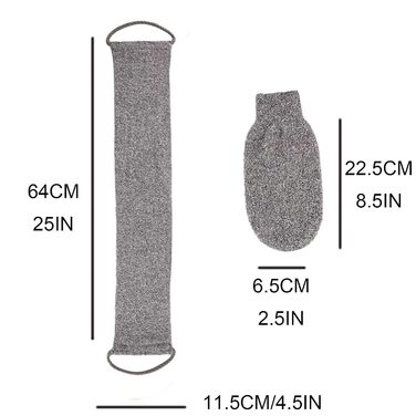 Скребок для спини з бамбукового волокна Dony для душу, масажна рукавичка, відлущувальна рукавичка, для ванни та душу, з ремінцем для спини